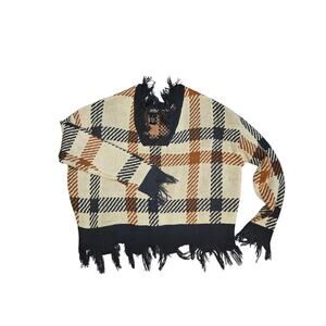 Just poly new york boutique plaid fray crop sweater womens small brown navy